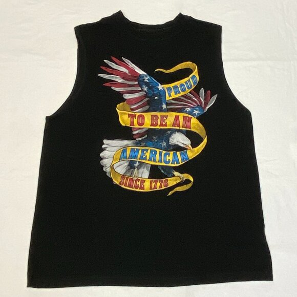 Faded Glory Screen Print Proud American USA Eagle Symbols Muscle Shirt Black M - Picture 8 of 13
